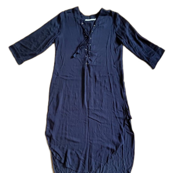 Faithfull The Brand Dark Blue Lace Up V-neck Tunic Shirt Dress Women's Sz Medium - Picture 2 of 9
